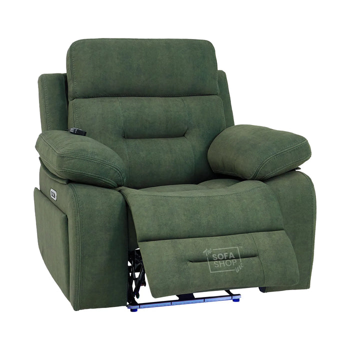 1 Seater Smart Tech Electric Recliner Cinema Chair | Olive Green Fabric | Sicily