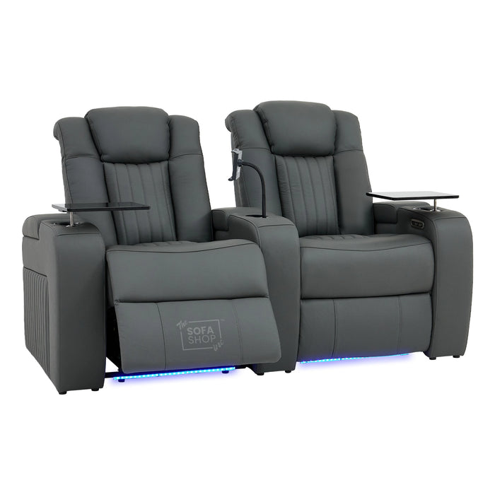 2 Seater Smart Tech Electric Recliner Cinema Sofa | Luxury Theatre Seating | Blue Real Leather | Capri