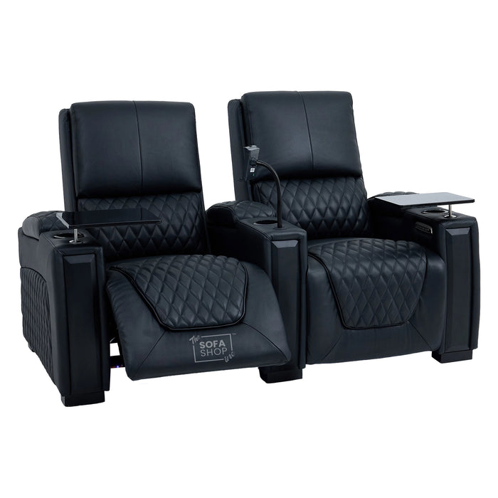 2 Seater Smart Tech Electric Recliner Cinema Sofa | Luxury Theatre Seating | Black Real Leather | Assisi