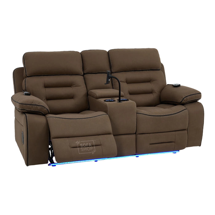 2 Seater Smart Tech Electric Recliner Cinema Sofa | Mocha Brown Fabric | Tuscany