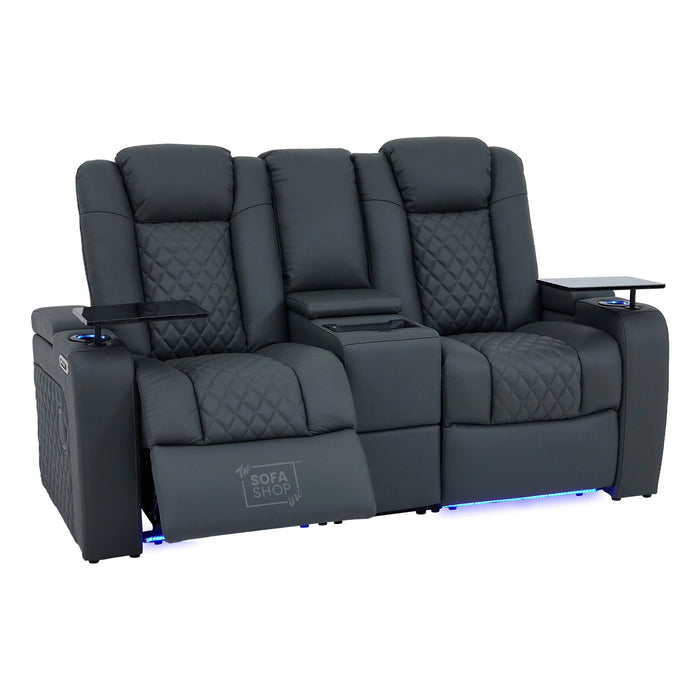 2 Seater Smart Tech Electric Recliner Cinema Sofa | Luxury Theatre Seating | Grey Real Leather | Milano