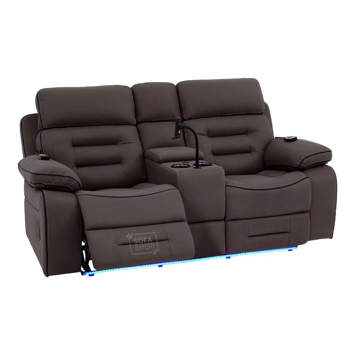 2 Seater Smart Tech Electric Recliner Cinema Sofa | Dark Brown Fabric | Tuscany