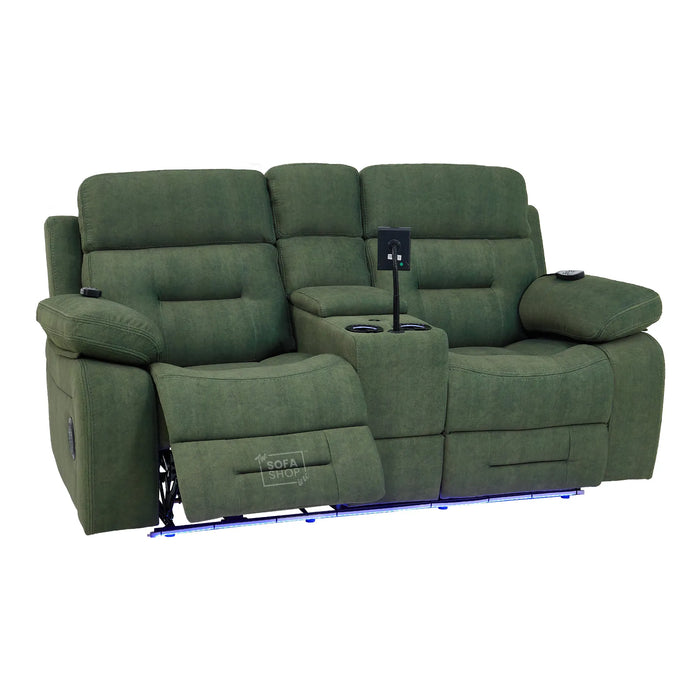 2 Seater Smart Tech Electric Recliner Cinema Sofa | Olive Green Fabric | SIcily