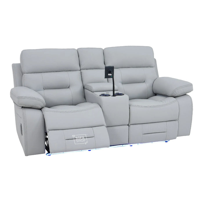 2 Seater Smart Tech Electric Recliner Cinema Sofa | Light Grey Real Leather | Sicily
