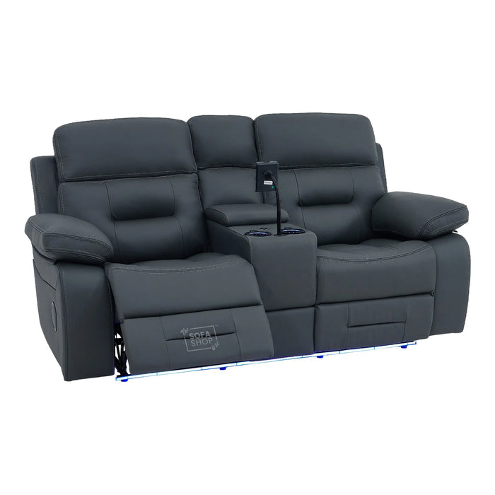 2 Seater Smart Tech Electric Recliner Cinema Sofa | Grey Real Leather | Sicily