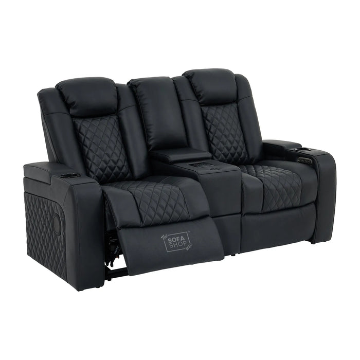 2 Seater Smart Tech Electric Recliner Cinema Sofa | Luxury Theatre Seating | Black Real Leather| Milano