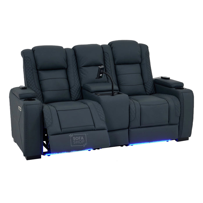 2 Seater Smart Tech Electric Recliner Cinema Sofa | Blue Real Leather | Napoli