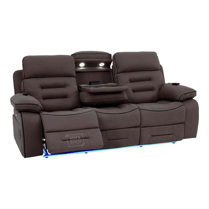 3 Seater Smart Tech Electric Recliner Cinema Sofa | Dark Brown Fabric | Tuscany