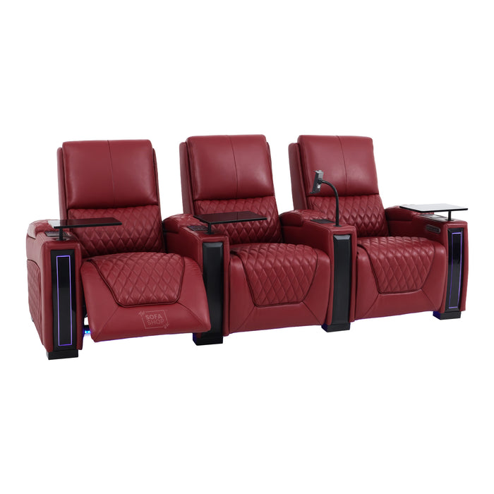 3 Seater Smart Tech Electric Recliner Cinema Sofa | Luxury Theatre Seating | Red Real Leather | Assisi
