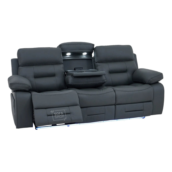 3 Seater Smart Tech Electric Recliner Cinema Sofa | Grey Real Leather | Sicily