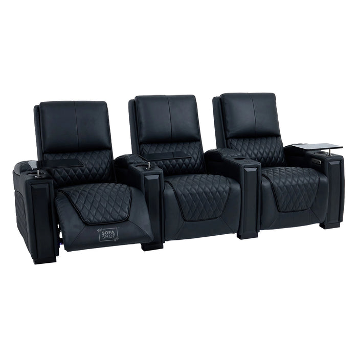 3 Seater Smart Tech Electric Recliner Cinema Sofa | Luxury Theatre Seating | Black Real Leather | Assisi