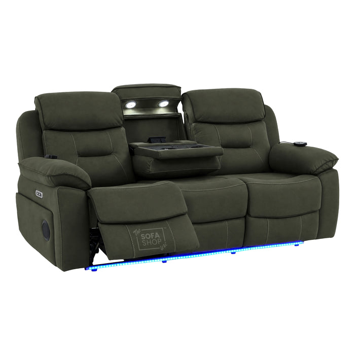 2 Piece Smart Tech Electric Recliner Cinema Sofa Set | Green Fabric Sofa Suite | Florence