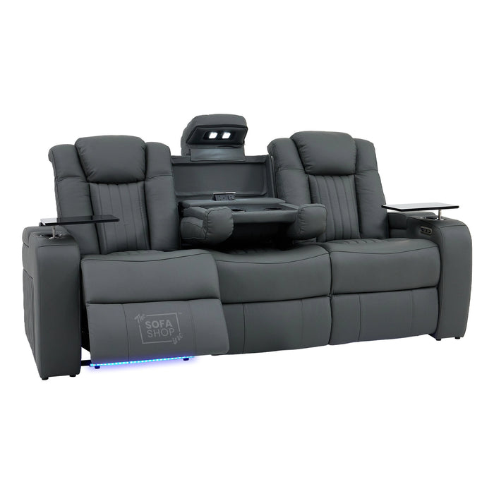 3 Seater Smart Tech Electric Recliner Cinema Sofa | Grey Real Leather | Capri