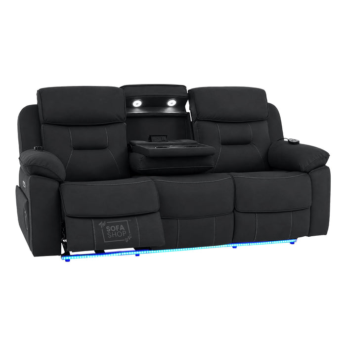 2 Piece Smart Tech Electric Recliner Cinema Sofa Set | Charcoal Grey Fabric Sofa Suite | Florence