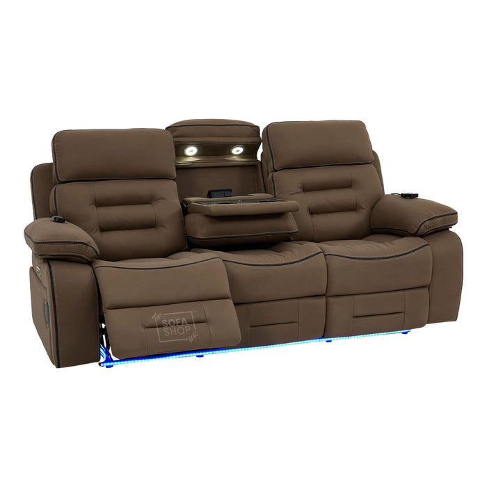 3 Seater Smart Tech Electric Recliner Cinema Sofa | Mocha Brown Fabric | Tuscany