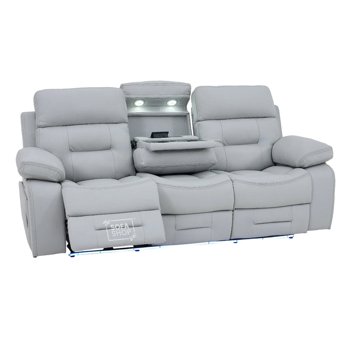 3 Seater Smart Tech Electric Recliner Cinema Sofa | Light Grey Real Leather | Sicily