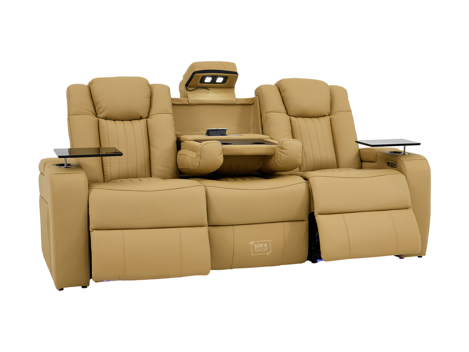 3 Seater Smart Tech Electric Recliner Cinema Sofa | Tan Real Leather | Capri