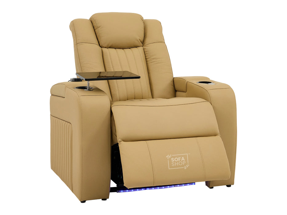1 Seater Smart Tech Electric Recliner Cinema Chair | Luxury Theatre Seating | Tan Real Leather | Capri