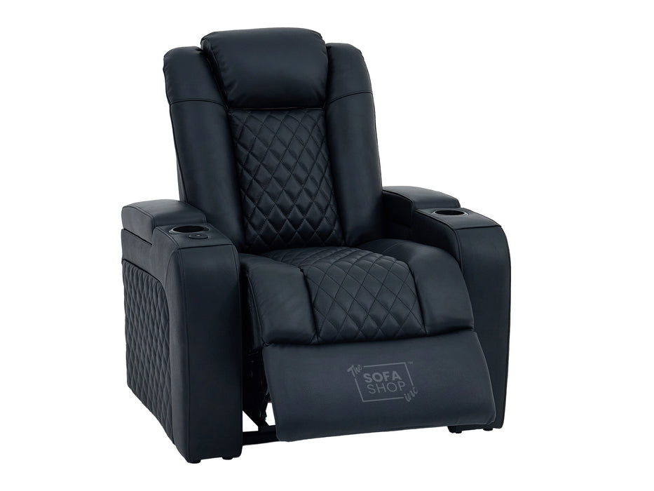 1 Seater Smart Tech Electric Recliner Cinema Chair | Luxury Theatre Seating | Black Real Leather | Milano