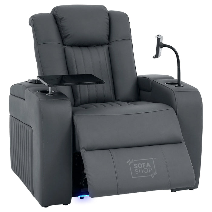 1 Seater Smart Tech Electric Recliner Cinema Chair | Luxury Theatre Seating | Grey Real Leather | Capri