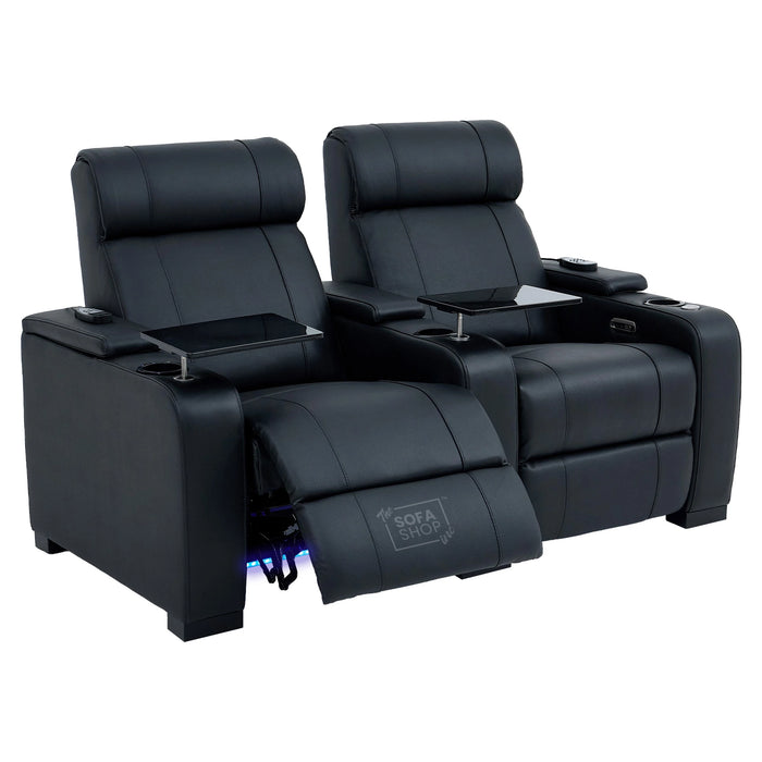 2 Seater Smart Tech Electric Recliner Cinema Sofa | Luxury Theatre Seating | Black Real Leather | Rimini