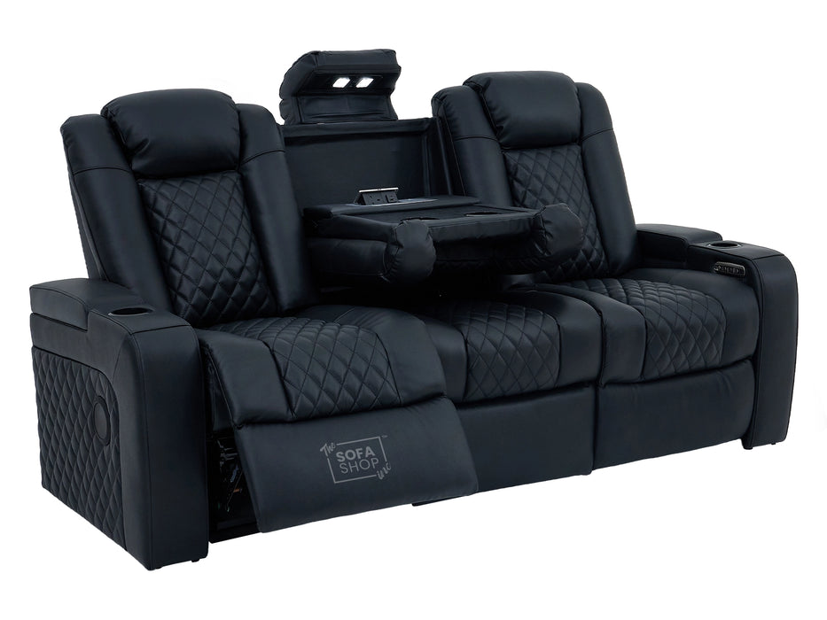 3 Seater Smart Tech Electric Recliner Cinema Sofa | Black Real Leather | Milano