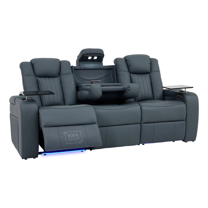 3 Seater Smart Tech Electric Recliner Cinema Sofa | Blue Real Leather | Capri