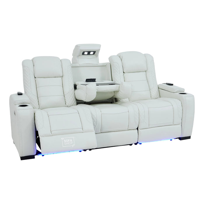 3 Seater Smart Tech Electric Recliner Cinema Sofa | White Real Leather | Napoli