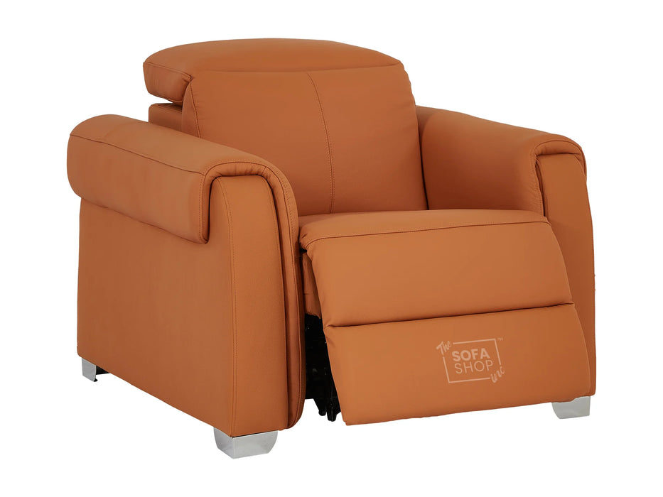 1 Seater Electric Recliner Chair | Orange Real Leather | Turin