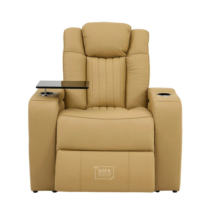 1 Seater Smart Tech Electric Recliner Cinema Chair | Luxury Theatre Seating | Tan Real Leather | Capri