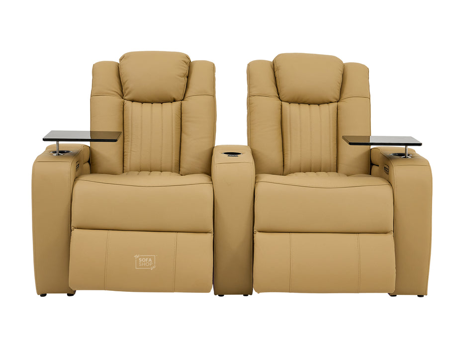 2 Seater Smart Tech Electric Recliner Cinema Sofa | Luxury Theatre Seating | Tan Real Leather | Capri