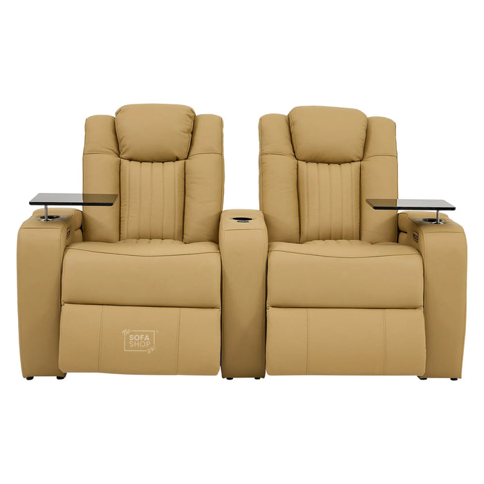 2 Seater Smart Tech Electric Recliner Cinema Sofa | Luxury Theatre Seating | Tan Real Leather | Capri
