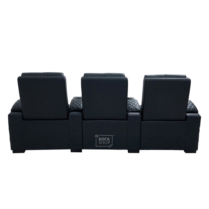 3 Seater Smart Tech Electric Recliner Cinema Sofa | Luxury Theatre Seating | Black Real Leather | Assisi