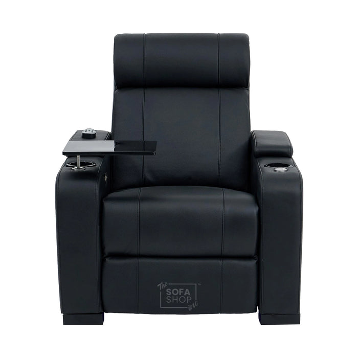 1 Seater Smart Tech Electric Recliner Cinema Chair | Luxury Theatre Seating | Black Real Leather | Rimini