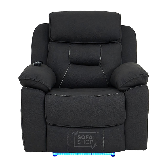 2 Piece Smart Tech Electric Recliner Cinema Sofa Set | Charcoal Grey Fabric Sofa Suite | Florence