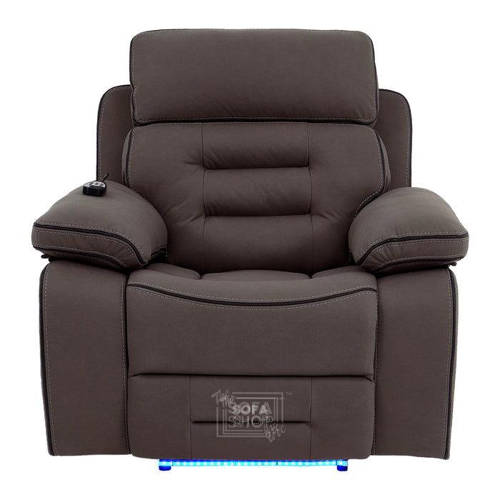 1 Seater Smart Tech Electric Recliner Cinema Chair | Dark Brown Fabric | Tuscany