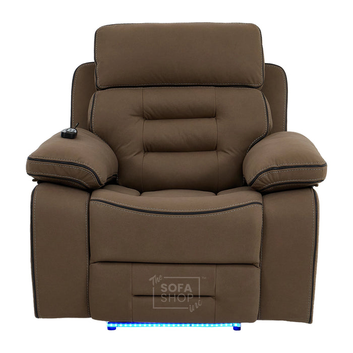 1 Seater Smart Tech Electric Recliner Cinema Chair | Mocha Brown Fabric | Tuscany