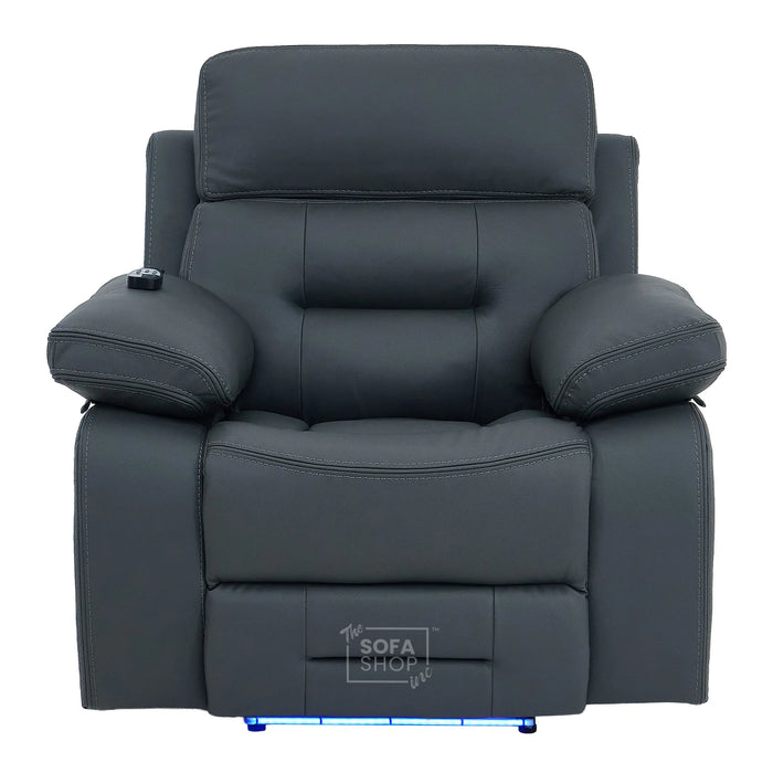 1 Seater Smart Tech Electric Recliner Cinema Chair | Grey Real Leather | Sicily