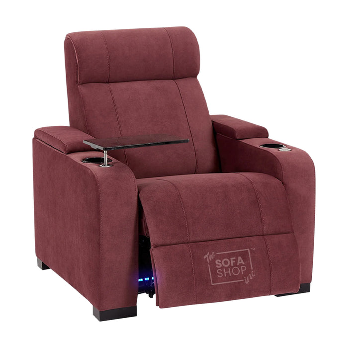1 Seater Smart Tech Electric Recliner Cinema Chair | Luxury Theatre Seating | Purple Velvet Fabric | Rimini