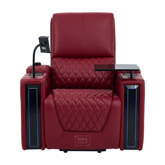 1 Seater Smart Tech Riser Recliner Cinema Chair | Luxury Theatre Seating | Red Real Leather | Assisi