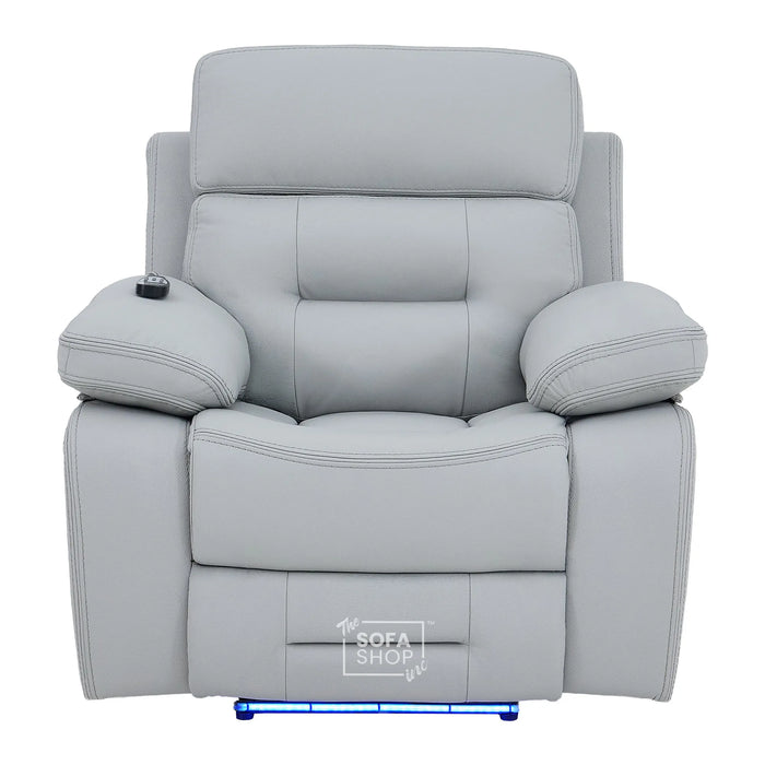 1 Seater Smart Tech Electric Recliner Cinema Chair | Light Grey Real Leather | Sicily