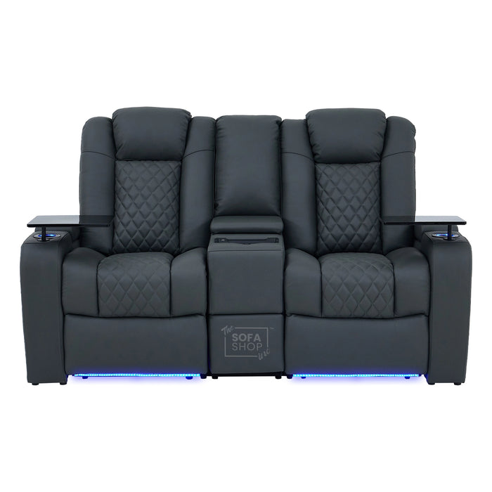 2 Seater Smart Tech Electric Recliner Cinema Sofa | Luxury Theatre Seating | Grey Real Leather | Milano