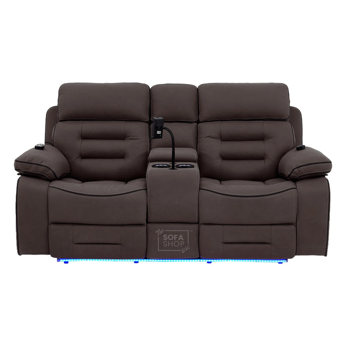 2 Seater Smart Tech Electric Recliner Cinema Sofa | Dark Brown Fabric | Tuscany