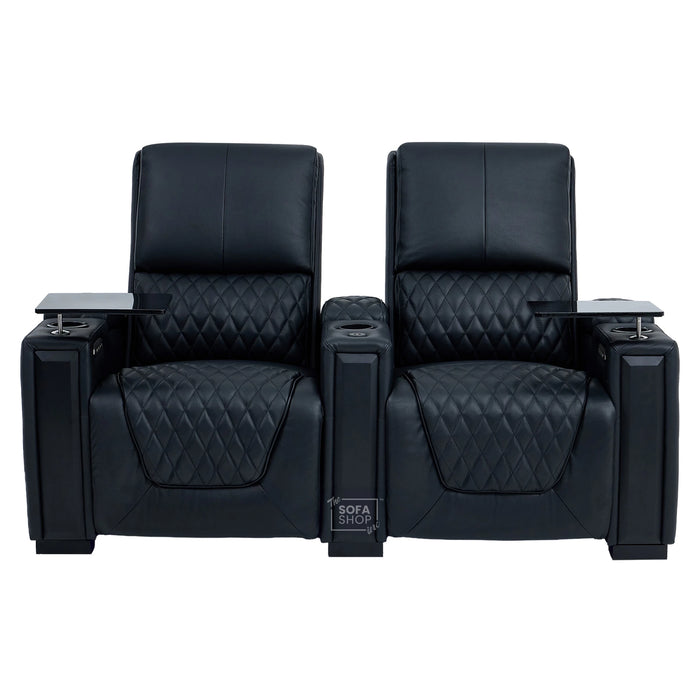 2 Seater Smart Tech Electric Recliner Cinema Sofa | Luxury Theatre Seating | Black Real Leather | Assisi