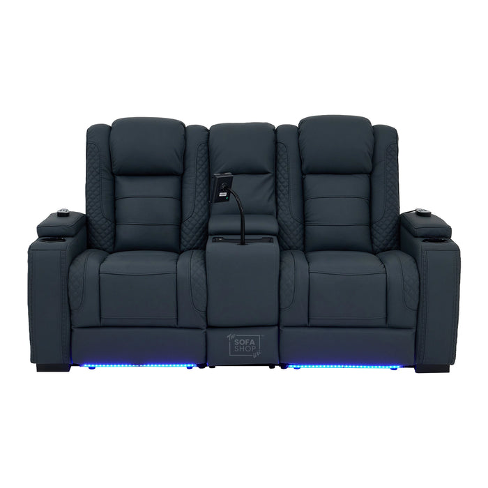2 Seater Smart Tech Electric Recliner Cinema Sofa | Blue Real Leather | Napoli