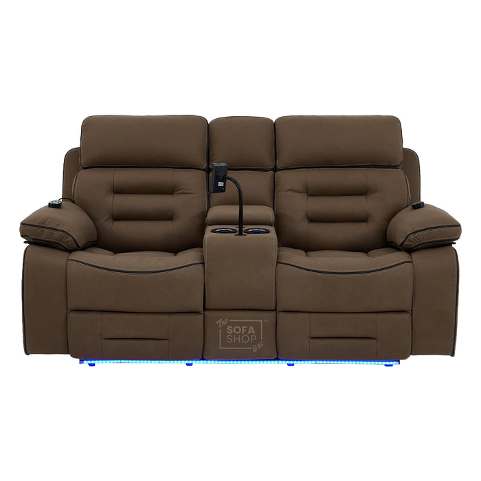 2 Seater Smart Tech Electric Recliner Cinema Sofa | Mocha Brown Fabric | Tuscany