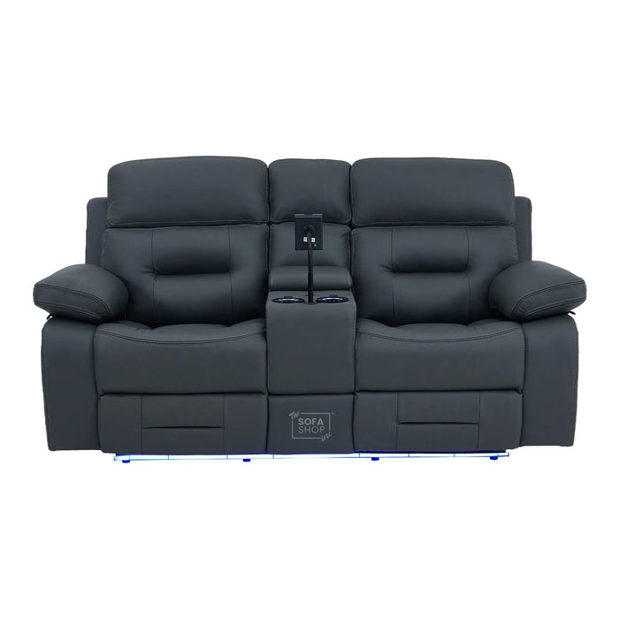2 Seater Smart Tech Electric Recliner Cinema Sofa | Grey Real Leather | Sicily