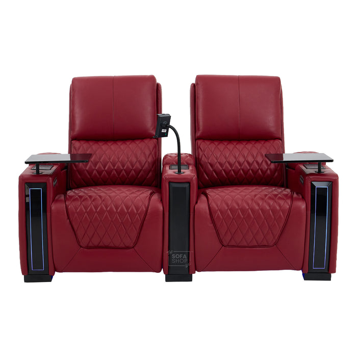 2 Seater Smart Tech Electric Recliner Cinema Sofa | Luxury Theatre Seating | Red Real Leather | Assisi
