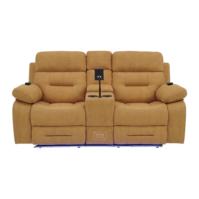2 Seater Smart Tech Electric Recliner Cinema Sofa | Yellow Fabric | Sicily