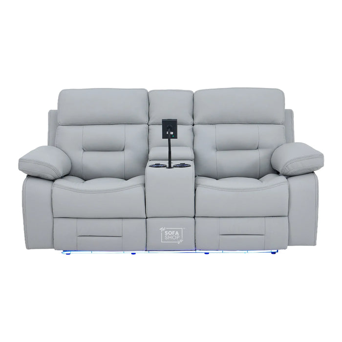 2 Seater Smart Tech Electric Recliner Cinema Sofa | Light Grey Real Leather | Sicily